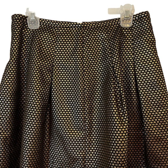 Nine West Skirt A Line Pleaded Black Gold Metallic Lined Dressy Flowey Womens - Picture 2 of 10